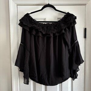 WHBM Off Shoulder Black Blouse - Beautiful Feminine Details - Size M